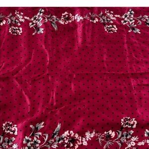 Silk Scarf  White House Black Market Red Pink Polka Dot Floral 30"x17"